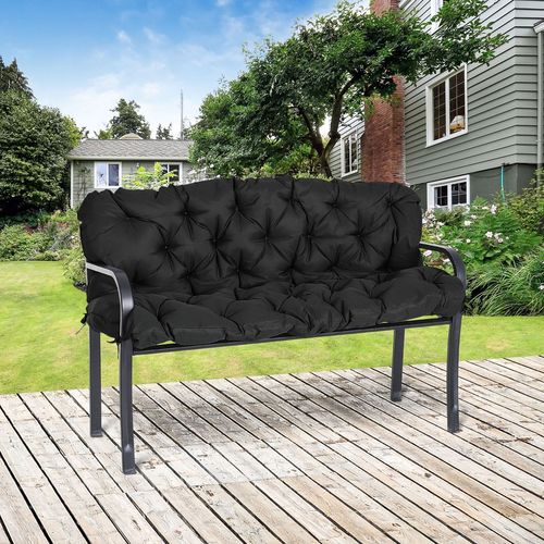 Comfort Plus: Black 3-Seater Outdoor Garden Bench Cushion with Secure Ties