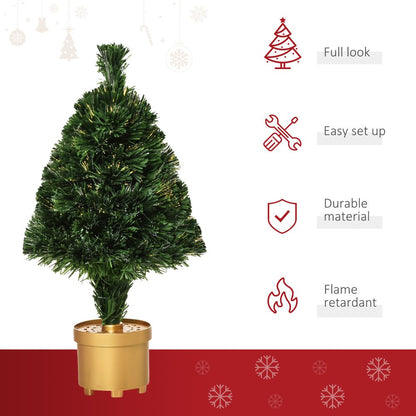 2ft Pre-Lit Artificial Christmas Tree with Fibre LED - Multi-Colour Table Decor