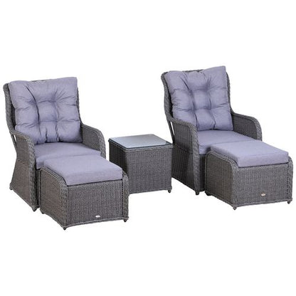 Deluxe 2-Seater Rattan Armchair & Table Set Grey