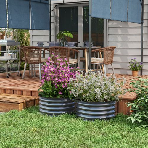 Set of 2 Durable Metal Planter Boxes with Safety Edging, Grey