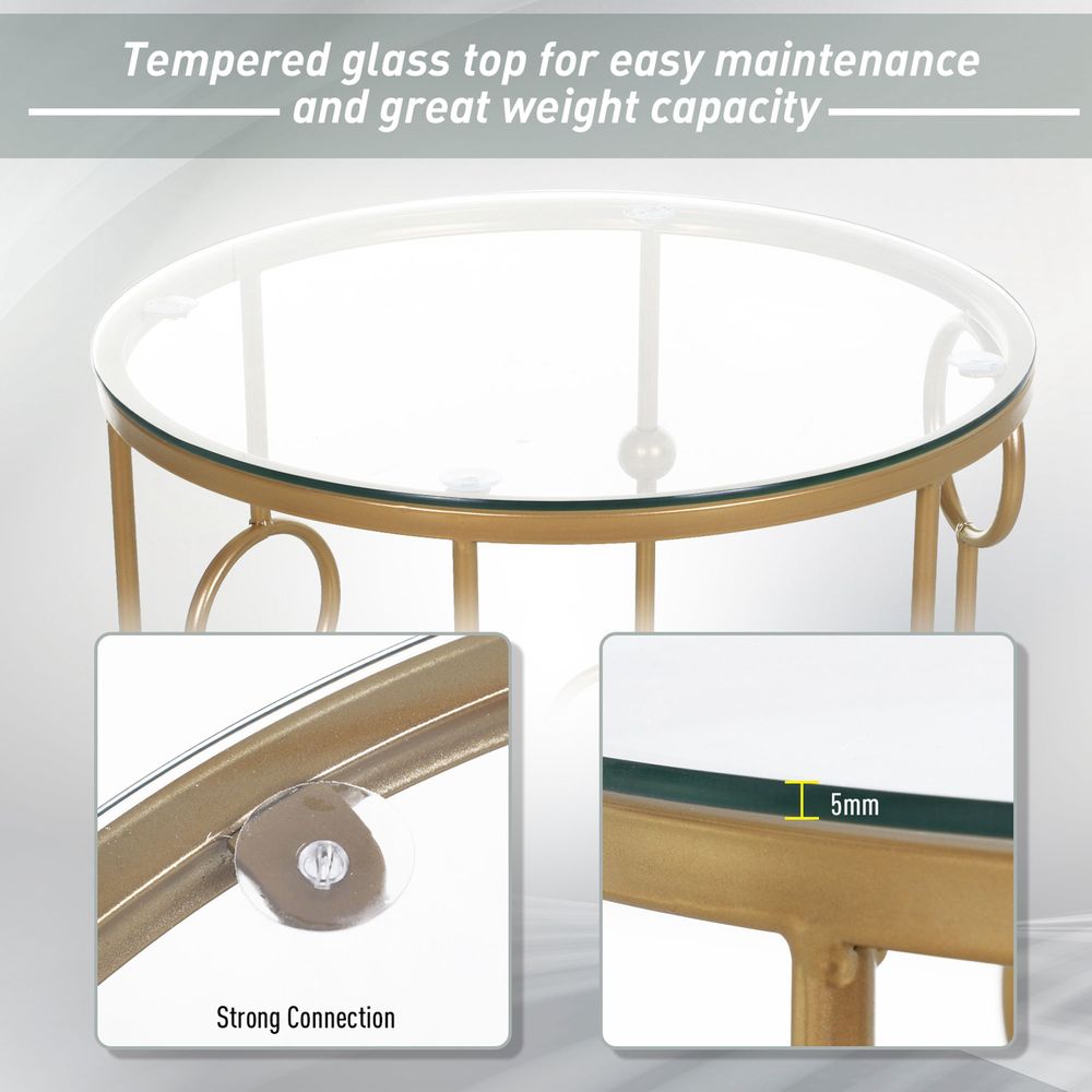 Set of 2 Gold Nesting Coffee Tables with Tempered Glass Tops