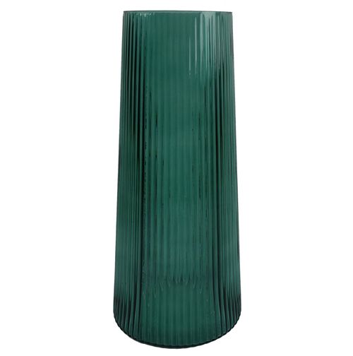 28cm Green Ridged Glass Vase