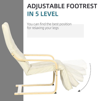 Adjustable Recliner Lounge Chair with Footrest in Cream White
