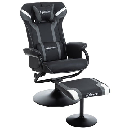 Deep Grey Racing Style Video Game Chair with Footrest Set and Pedestal Base