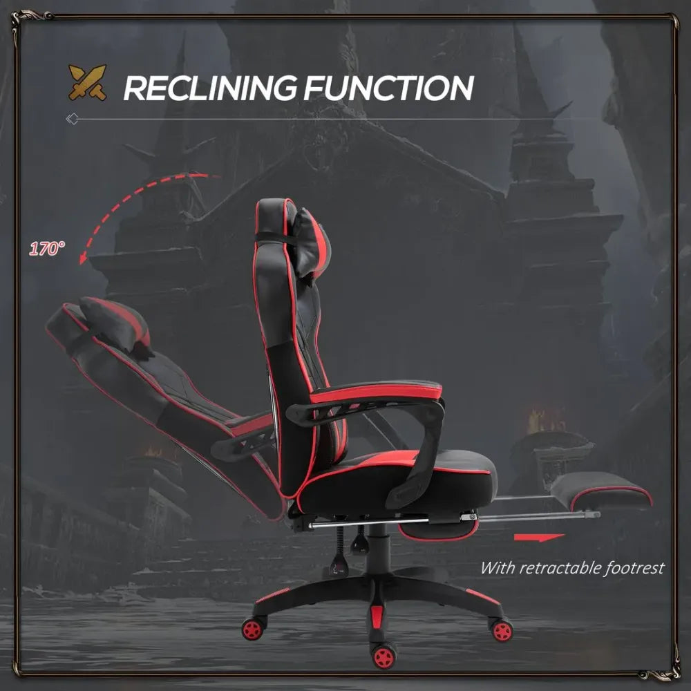 Stylish Red Ergonomic Gaming Chair with Manual Footrest and Wheels for Office