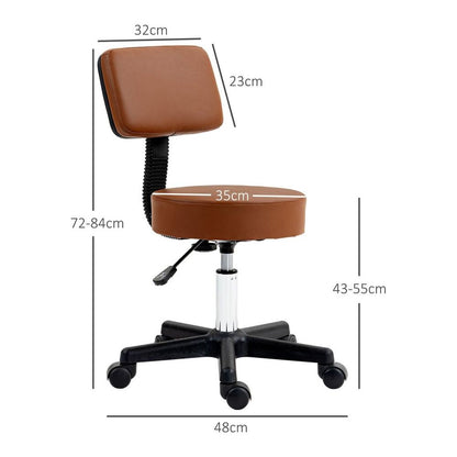 Adjustable Swivel Salon Chair with Padded Seat Back and 5 Wheels in Brown