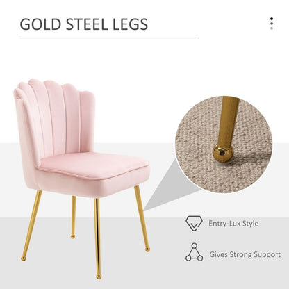 Pink Velvet-Feel Shell Luxe Accent Chair with Metal Legs for Stylish Home Lounge