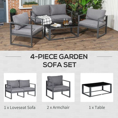 4-Piece Durable Aluminium Outdoor Sectional Sofa Set with Cushions