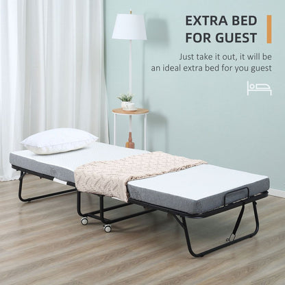 Portable Folding Bed with 10cm Mattress and Metal Frame, Ideal for Guest Rooms