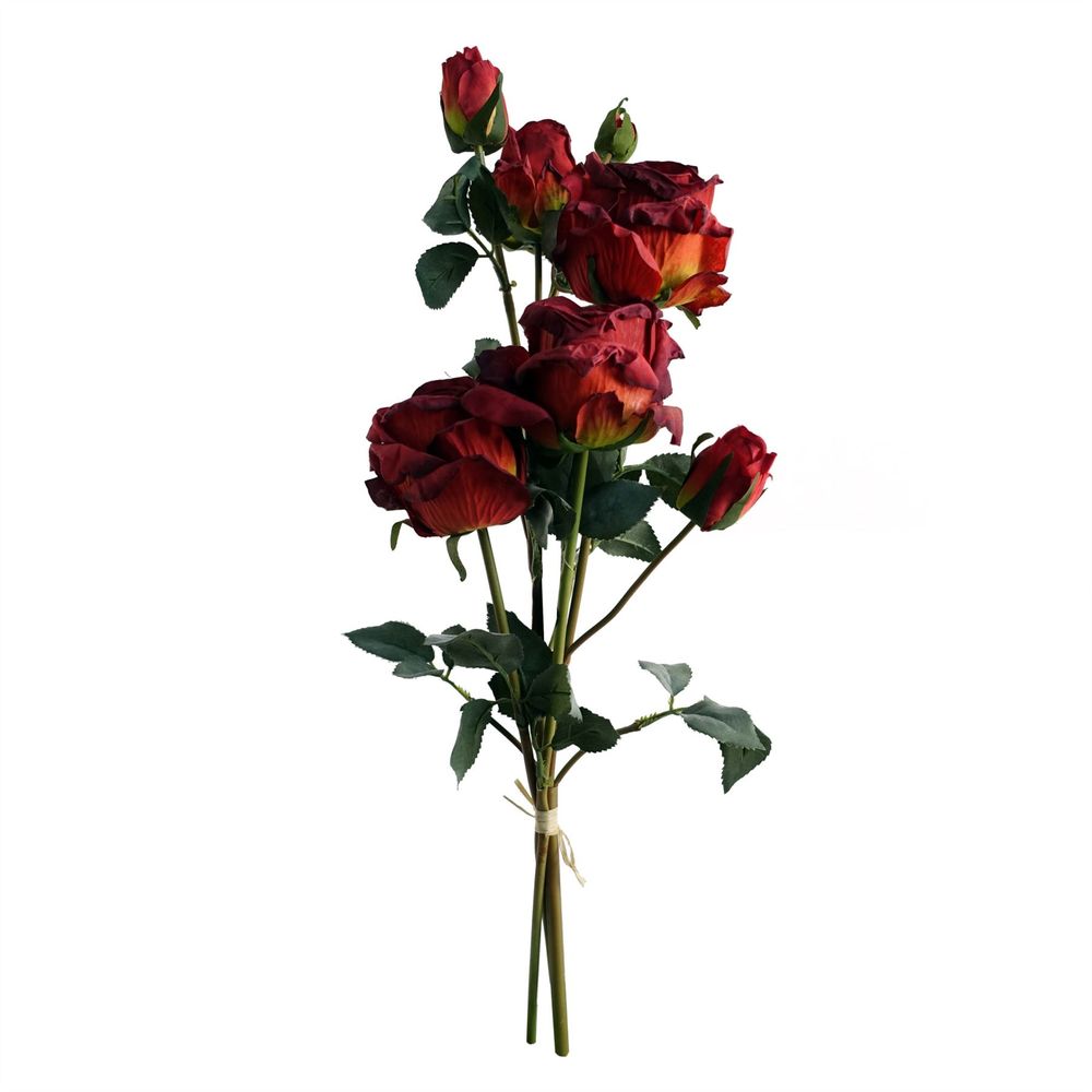 60cm Artificial Red Rose Spray with 4 Flowers and 3 Buds