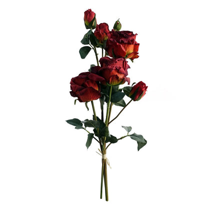 60cm Artificial Red Rose Spray with 4 Flowers and 3 Buds