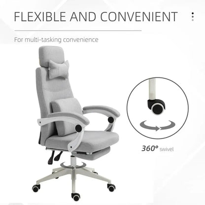 Grey Ergonomic Home Office Chair with 360-Degree Swivel and Adjustable Footrest for Comfort