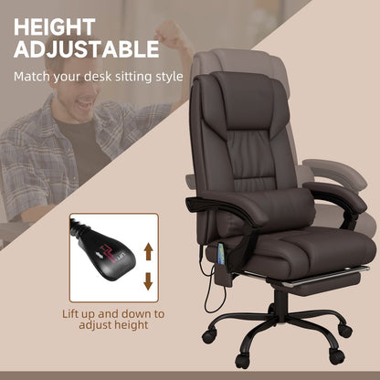 Adjustable Height Brown PU Leather Office Chair with 6 Vibration Massage Points