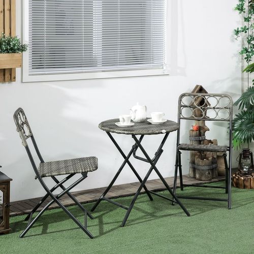 Grey 3-Piece Folding Rattan Bistro Set – Stylish Outdoor Comfort