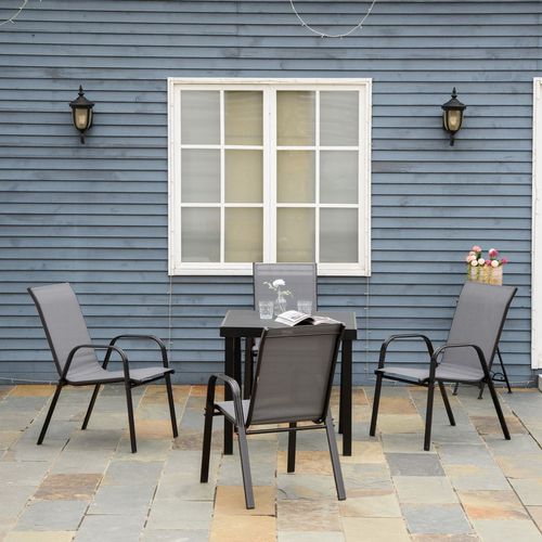 Outsunny Set of 4 Stackable Outdoor Dining Chairs - High Back & Armrests