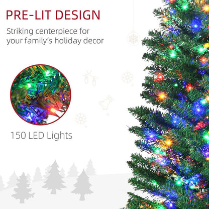 6FT Artificial Pencil Christmas Tree with Colourful Lights and Sturdy Steel Base