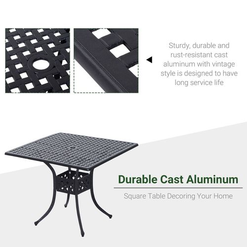 Stylish Square Aluminium Outdoor Dining Table with Umbrella Hole