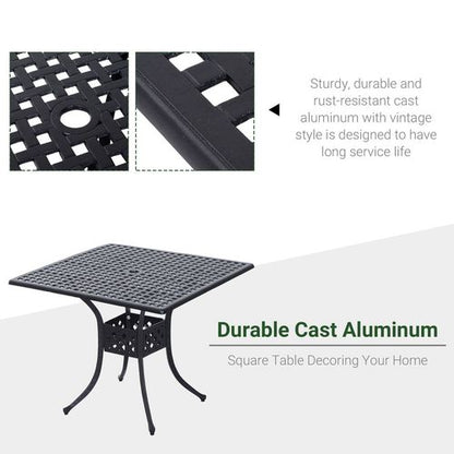 Stylish Square Aluminium Outdoor Dining Table with Umbrella Hole