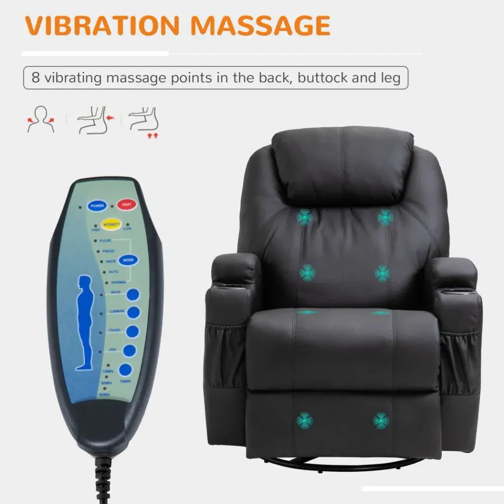 Faux Leather Electric Recliner Sofa Chair - 8-Point Vibration Massage with Remote