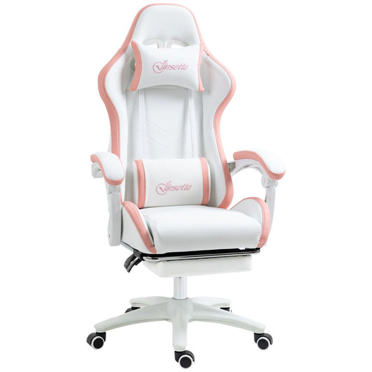 Pink Racing Style Gaming Chair with Reclining Function and Adjustable Footrest