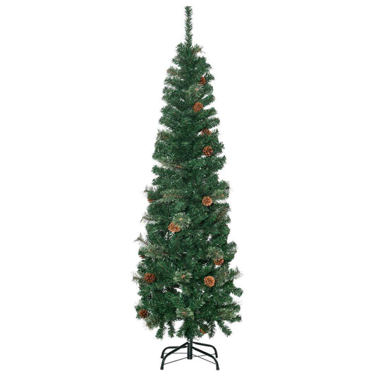 5.5ft Slim Artificial Christmas Tree with Pine Cones - Holiday Home Decor