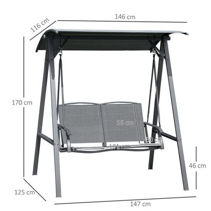 Premium 2-Seater Garden Swing Chair with Adjustable Canopy – Grey Elegance