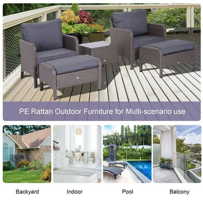 5 Pcs Rattan Furniture Set, Steel Frame-Grey