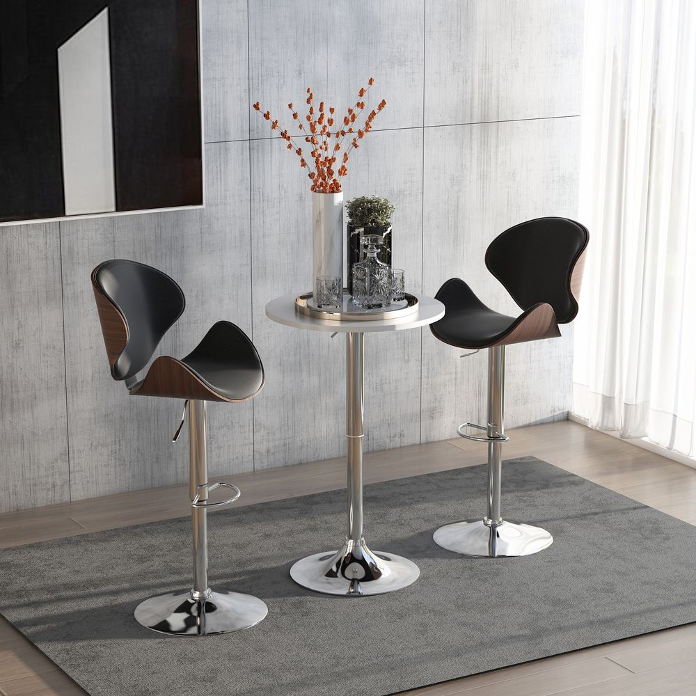 60cm Adjustable Round Bar Table with Swivel Top and Metal Frame, White