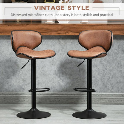 Vintage Bar Stools - Set of 2, Microfiber Cloth, Adjustable Height, Armless Chairs