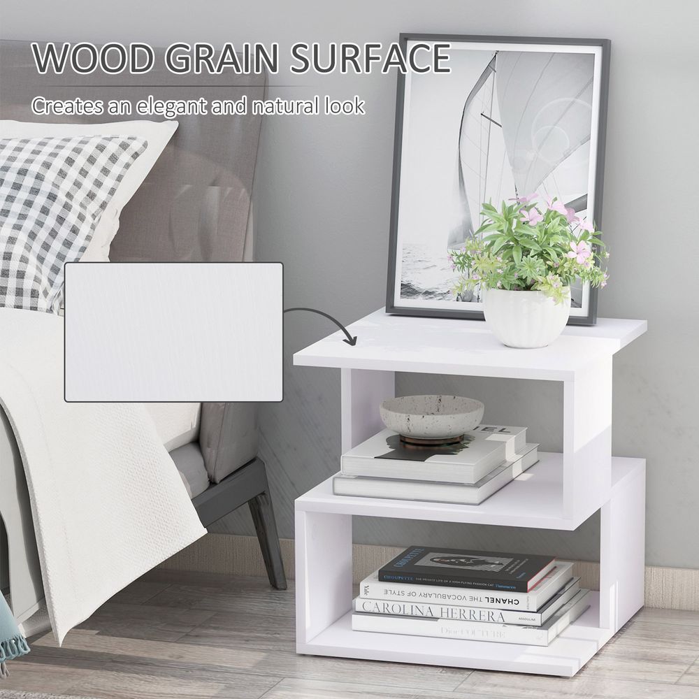 Modern Square Coffee Table with 2-Tier Wood Shelves, White, Storage Rack