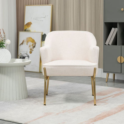 White Fabric Accent Armchair with Metal Legs, Stylish Seating for Living Room or Bedroom