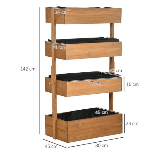 Vertical Wooden Planter: Four-Tiered Raised Garden Bed in Vibrant Orange