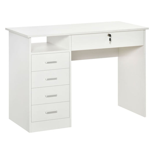 White Writing Desk with Five Drawers, Perfect for Organising Home Office Supplies