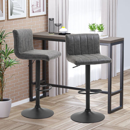 Set of 2 Adjustable Height Bar Stools with Footrests, Grey