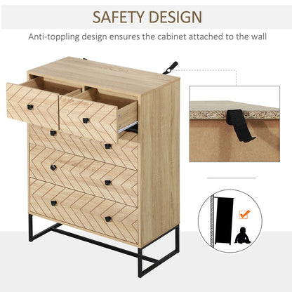 5-Drawer Storage Chest with Zig-Zag Design and Black Metal Handles for Stylish Organisation