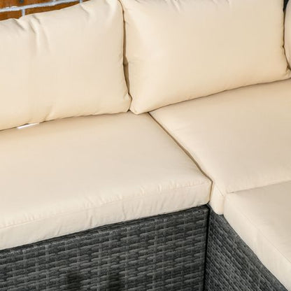 3-Piece Rattan Corner Sofa Set with Cushions & Glass Table