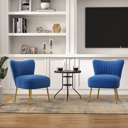 Set of 2 Accent Chairs with Wingback Design, Armless, Dark Blue