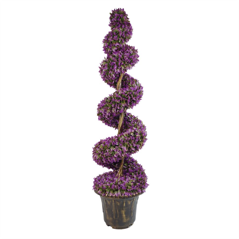 Pair of 120cm Purple Large Leaf Spiral Topiary Trees with Decorative Planters for Vibrant Outdoor Spaces