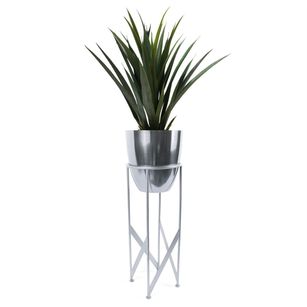 90cm Silver Planter with Artificial Yukka Plant for Contemporary Decor