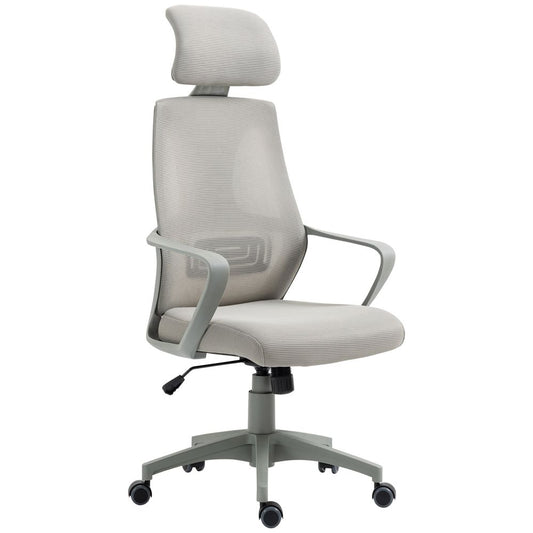 Grey Mesh Back Office Chair with Adjustable Height and Padded Headrest for Comfort