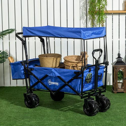 Blue 4-Wheel Trolley Cart with Canopy & Dual Compartments for Easy Transport