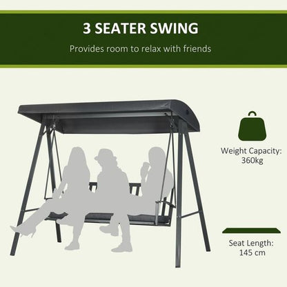 3-Seat Garden Swing Chair with Adjustable Canopy & Removable Cushion