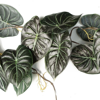 Set of 6 x 120cm Artificial Hanging Alocasia Dragon Scale Plants - Dark Green