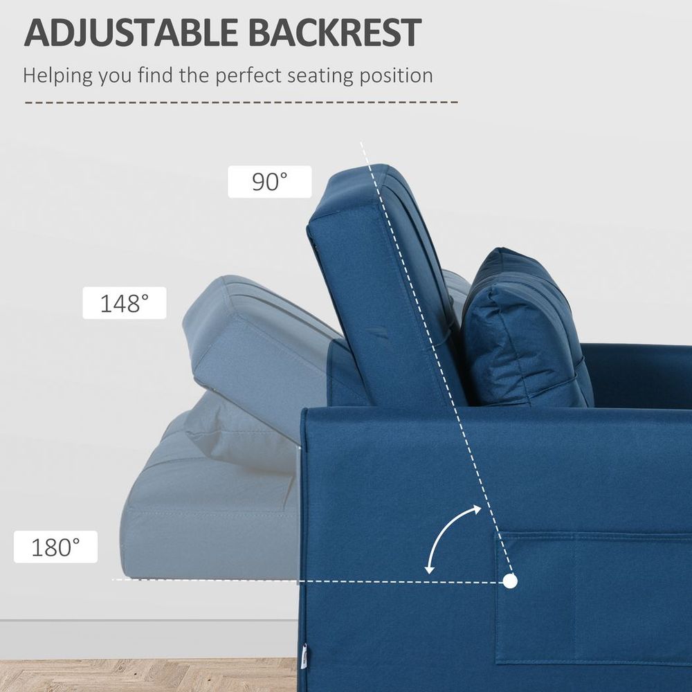 Blue Pull-Out Sleeper Chair Bed with Pillow and Convenient Side Pockets