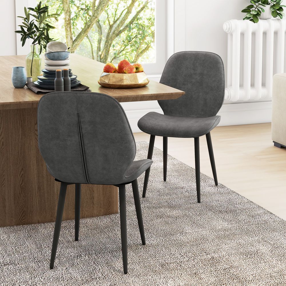 Set of 2 Upholstered Dining Chairs – Kitchen Chairs with Metal Legs – Grey
