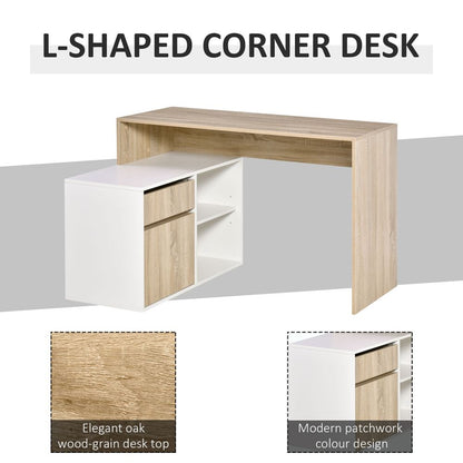 Oak and White L-Shaped Corner Computer Desk for Efficient Workspace Organisation