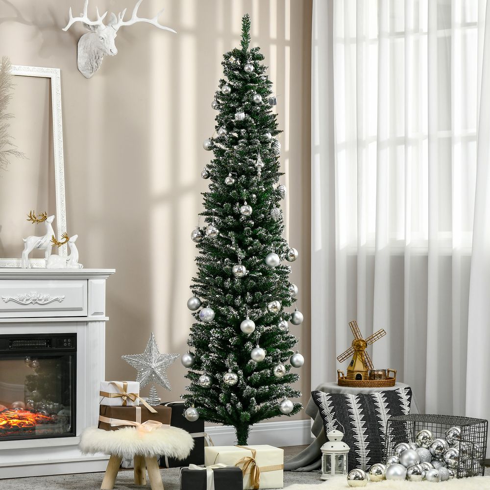 6.5ft Snow Dipped Artificial Pencil Christmas Tree with Foldable Black Stand - Green