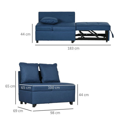 Folding Sleeper Sofa Bed Chair with Pillows and Pocket, Blue