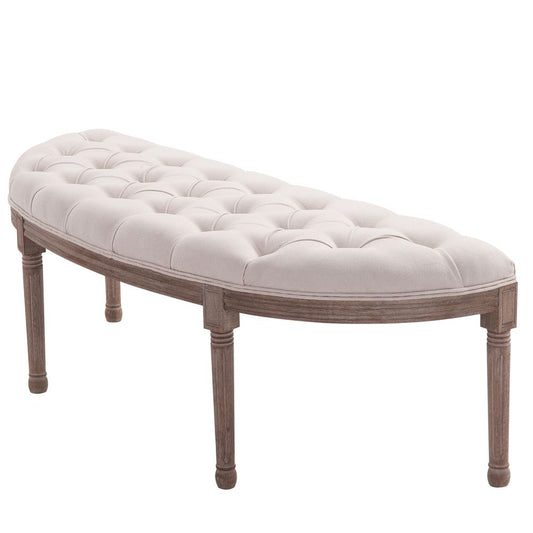 Cream Half-Circle End Bench Ottoman Footstool with Button Tufted Padded Seat