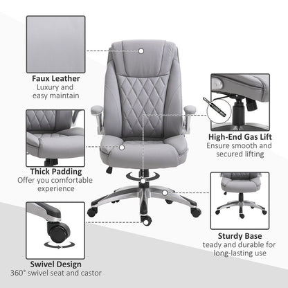 Grey High Back Executive Office Chair with Swivel and PU Leather Upholstery